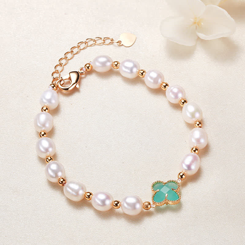 Nimara Ritual Pearl Four Leaf Clover Wealth Chain Bracelet