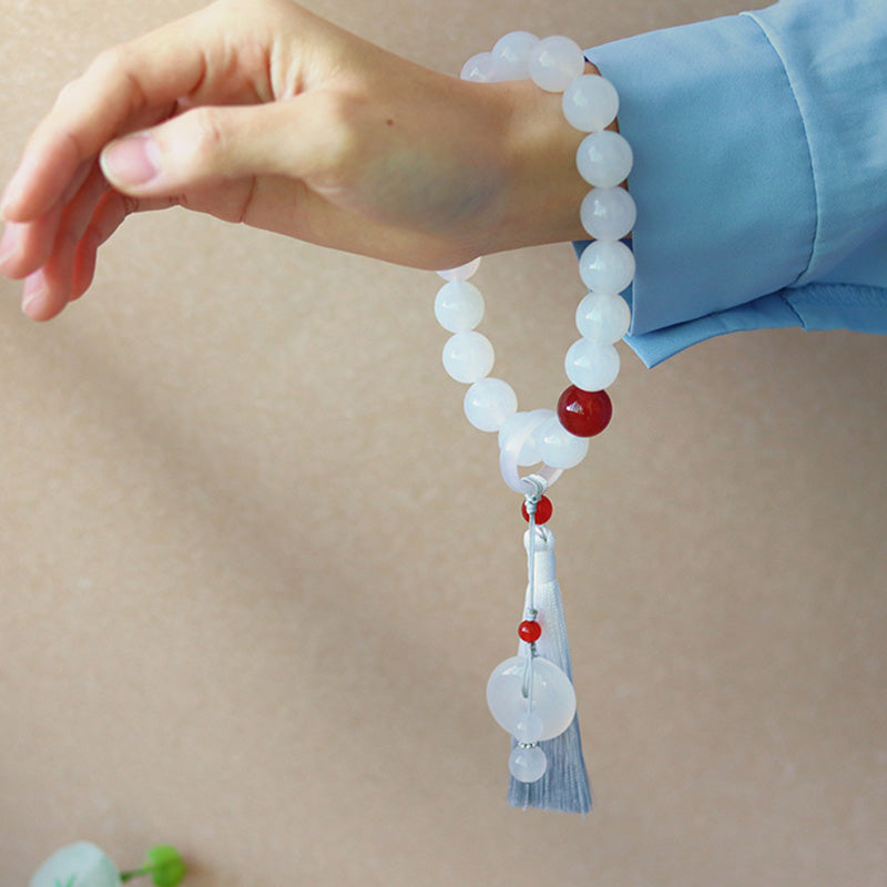 Nimara Ritual White Agate Red Agate Luck Wrist Mala Tassels Pocket Mala Car Decoration