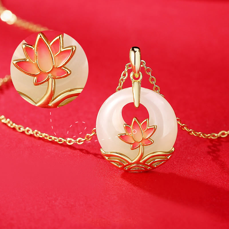 Nimara Ritual 925 Sterling Silver Hetian White Jade Lotus Flower Blessing Necklace Pendant
