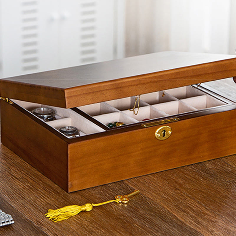 Nimara Ritual Vintage Wooden Jewelry Box Two-Layer Solid Wood Jewelry Storage Box