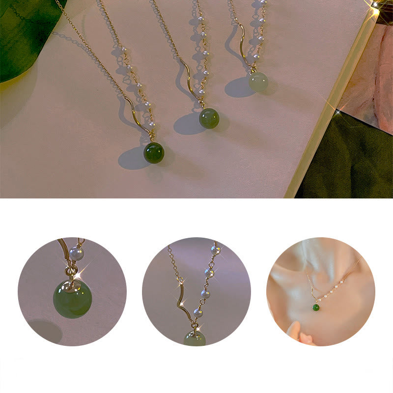 Nimara RitualNatural Hetian Jade Pearl Luck Bead Necklace Pendant