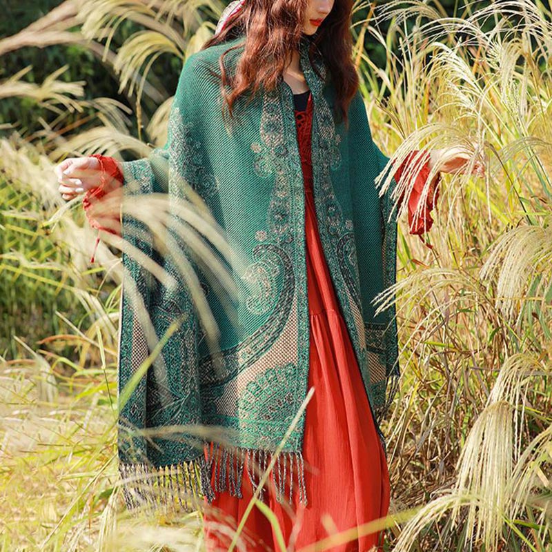 Nimara Ritual Tibetan Vine Leaves Pattern Design Shawl Cozy Travel Scarf Wrap