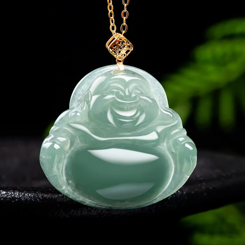 Nimara Ritual Laughing Buddha Natural Jade Prosperity Abundance Necklace Pendant