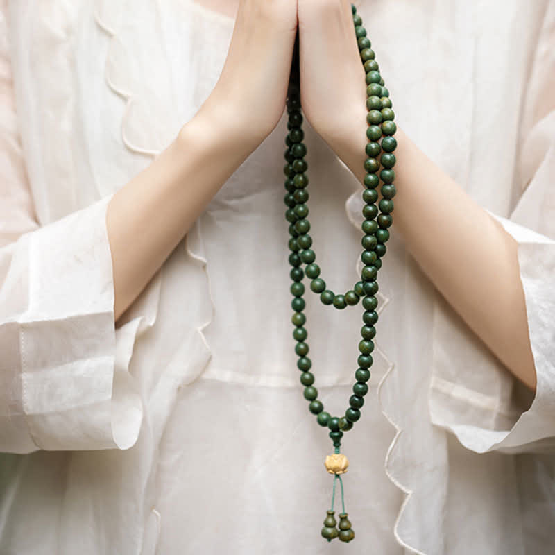 Nimara Ritual 108 Mala Beads Green Sandalwood Boxwood Lotus Positive Bracelet