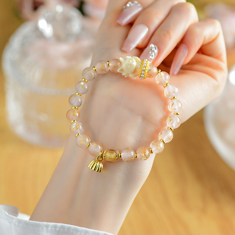 Nimara Ritual Tibetan Incense Ash Liuli Glass Bead Lucky Nine Tailed Fox Lotus Charm Bracelet