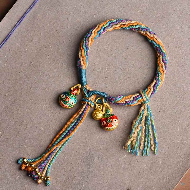 Nimara Ritual Gold Swallowing Beast Family Luck Reincarnation Knot Braid Colorful String Bracelet