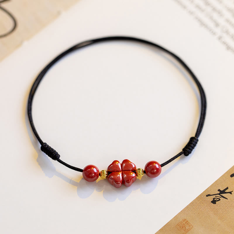 Nimara Ritual Four Leaf Clover Cinnabar Blessing Calm String Bracelet Anklet