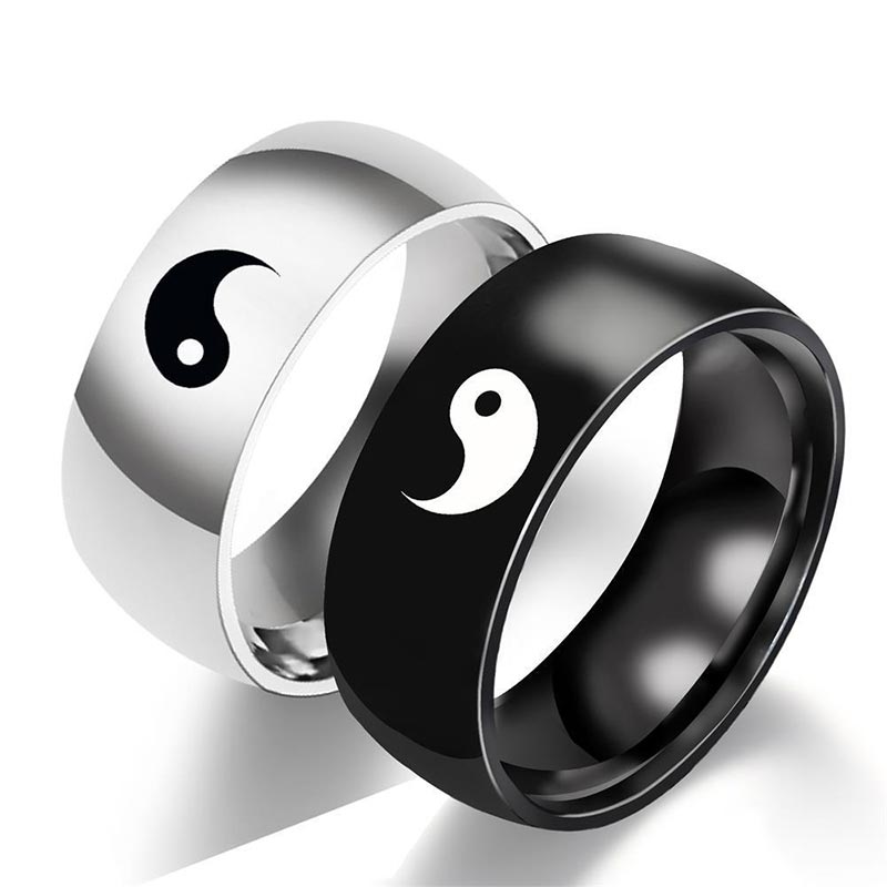 Nimara Ritual Yin Yang Balance Titanium Steel Couple Ring