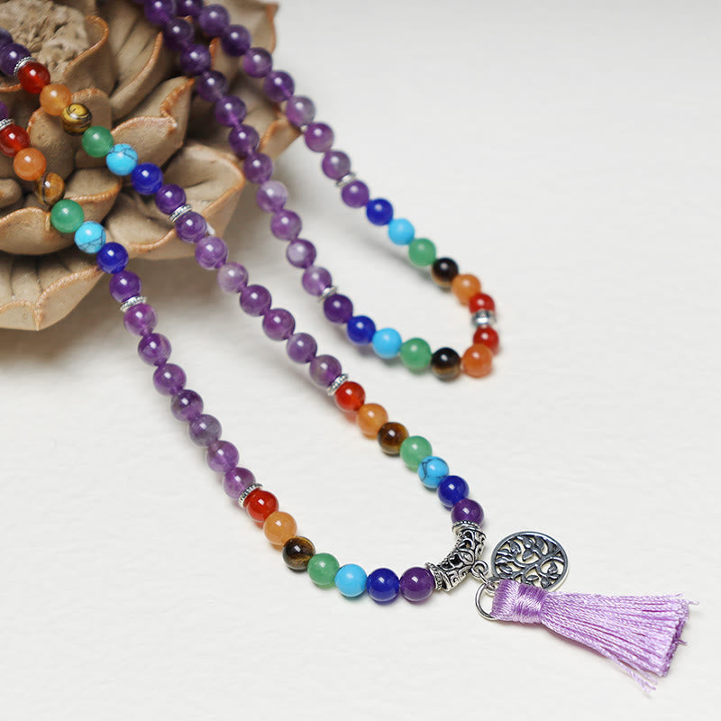 Nimara Ritual Healing Crystal Mala Prayer Beads 108 Meditation Healing Multilayer Bracelet Necklace