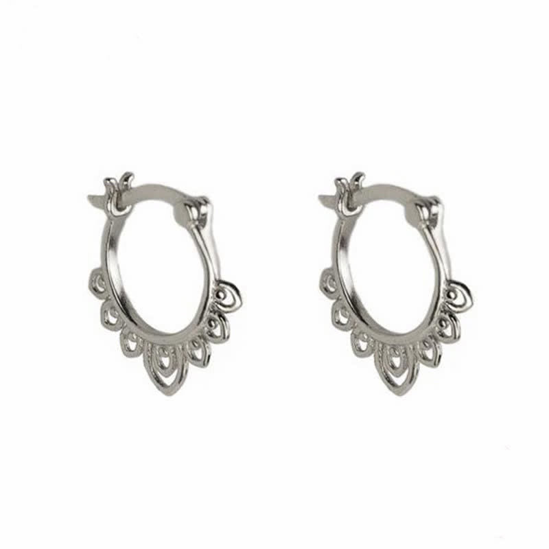 Nimara Ritual Round Lotus Flower Pattern Luck Hoop Earrings