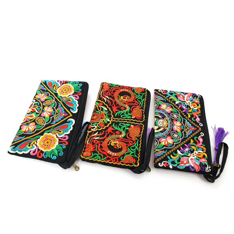 Nimara Ritual Dragon Butterfly Cosmos Flower Embroidery Wallet Shopping Purse