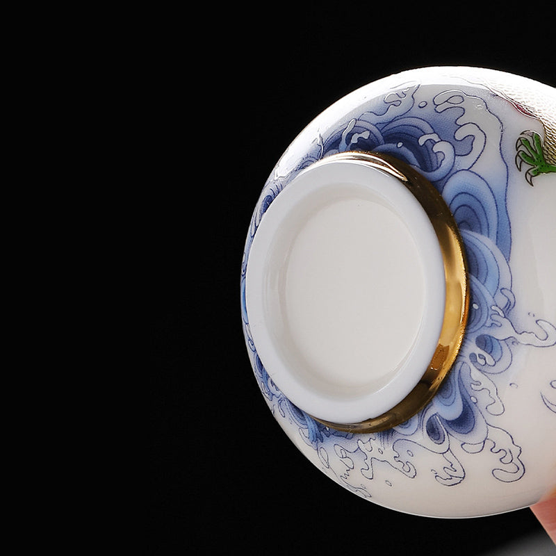 Nimara Ritual Dragon Phoenix Auspicious Clouds Sun Ocean Waves Ceramic Teacup Kung Fu Tea Cup