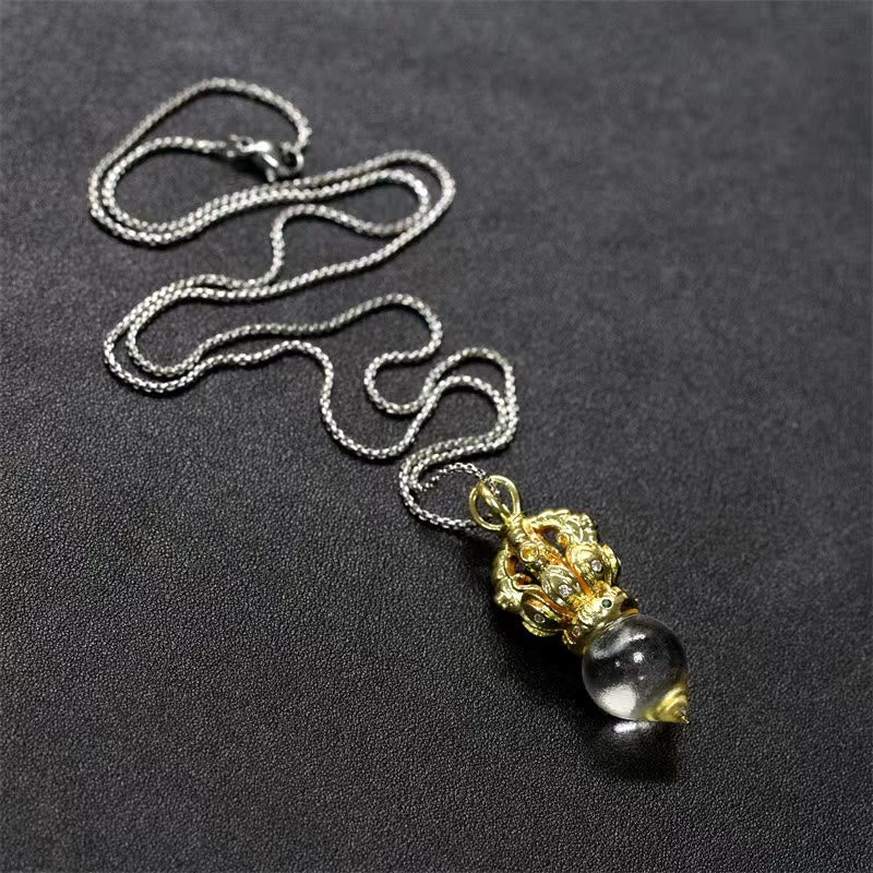 Nimara Ritual Tibetan Dorje Vajra 4 Prong Lotus Liuli Crystal Strength Necklace Pendant