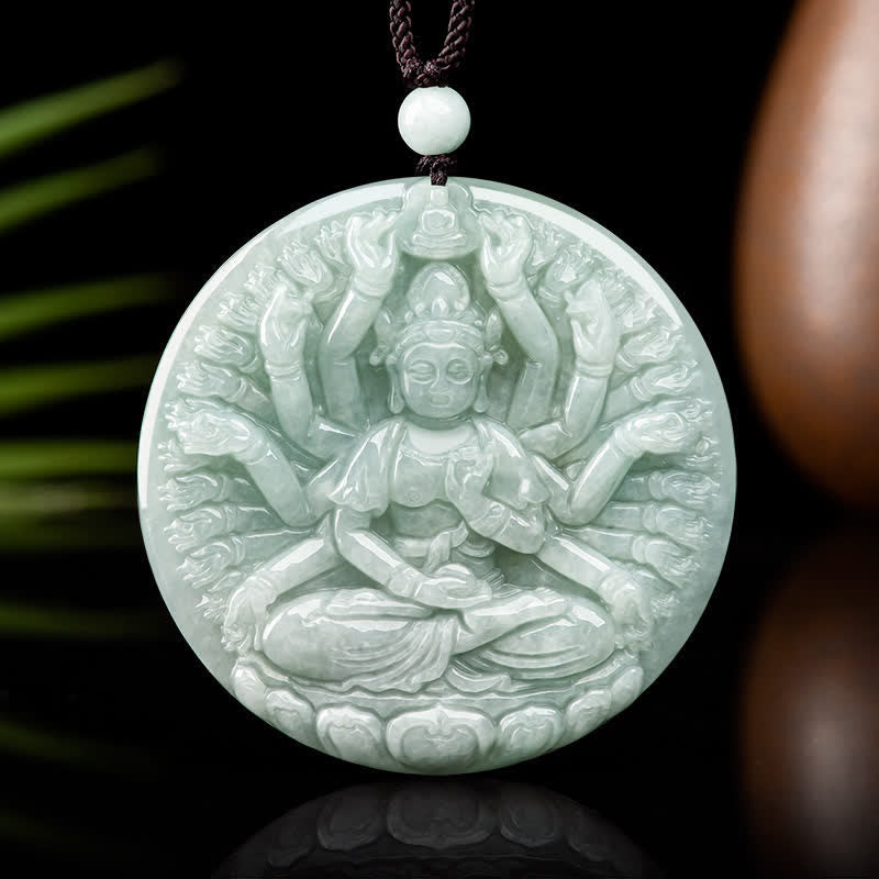 Nimara Ritual Thousand-Hand Kwan Yin Avalokitesvara Jade Blessing String Necklace Pendant