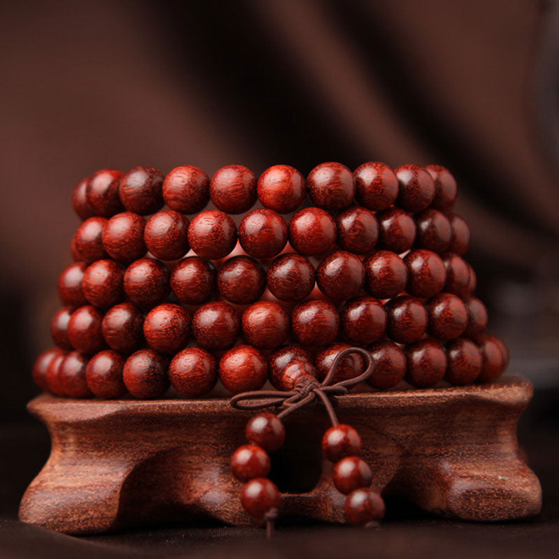 Nimara Ritual Tibetan Small Leaf Red Sandalwood 108 Beads Mala Meditation Bracelet