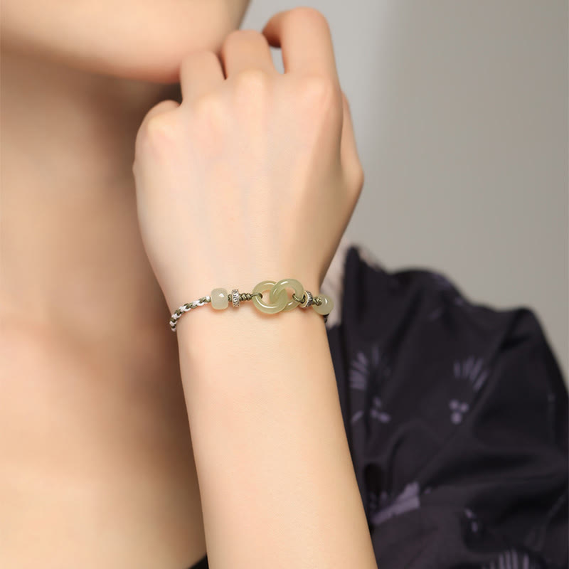Nimara Ritual Natural Hetian Jade Peace Buckle Luck Braided Bracelet