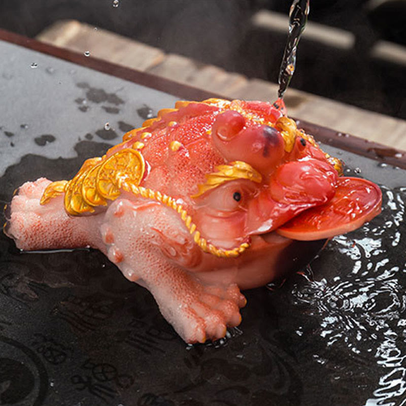 Nimara Ritual Color Changing FengShui Wealth Lucky Frog Copper Coin Tea Pet Resin Figurine Decoration