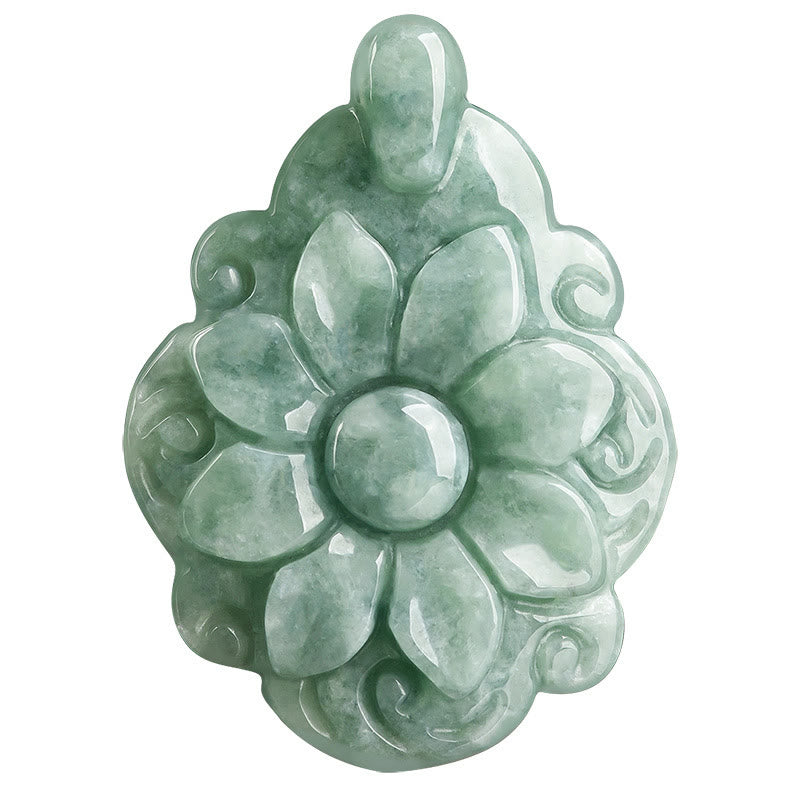 Nimara Ritual Natural Jade Kalanchoe blossfeldiana Flower Pattern Luck Necklace Pendant