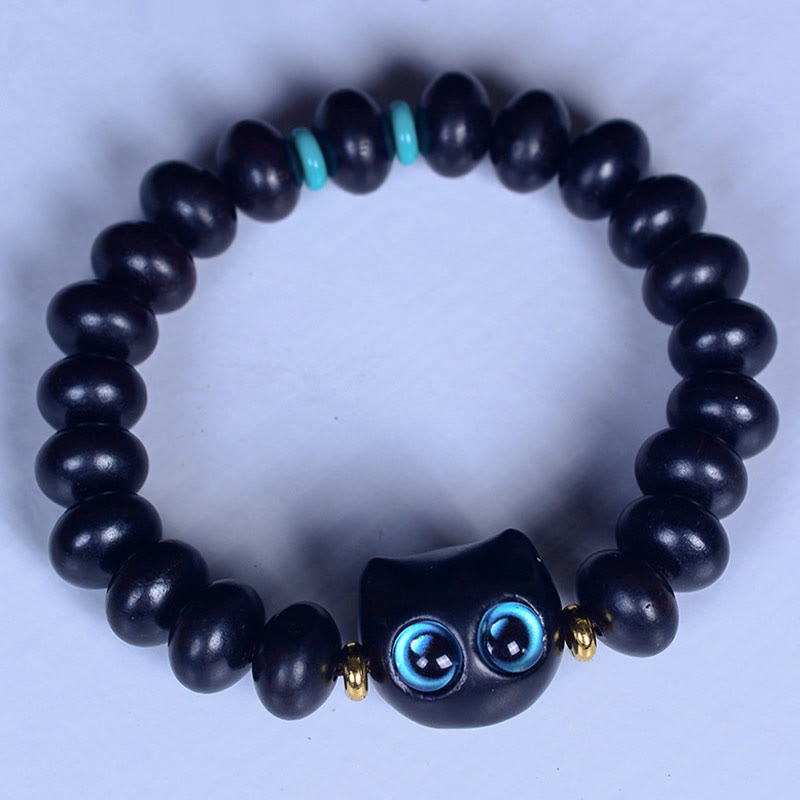 Nimara Ritual Ebony Wood Liuli Glass Lovely Cat Peace Balance Bracelet