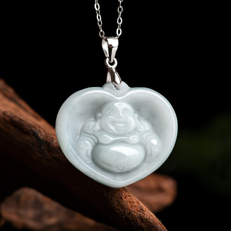 Nimara Ritual Laughing Buddha White Jade Luck Blessing Titanium Steel Chain Necklace Pendant