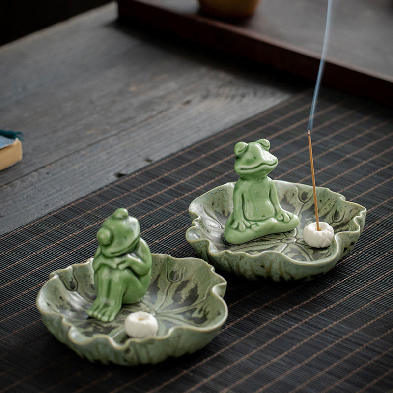 Nimara Ritual Leaf Meditation Frog Pattern Healing Ceramic Incense Burner Decoration