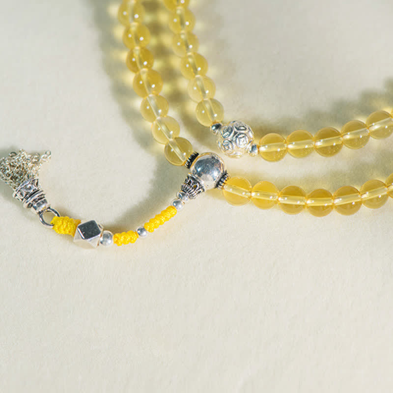 Nimara Ritual 108 Mala Beads 925 Sterling Silver Natural Citrine Red Agate White Jade Prosperity Charm Bracelet