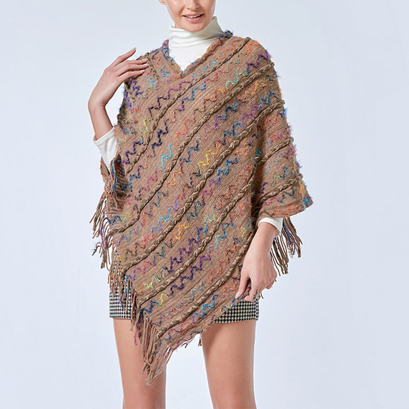 Nimara Ritual Tibetan Colorful Striped Shawl Tassels Pullover Winter Cozy Travel Scarf Wrap