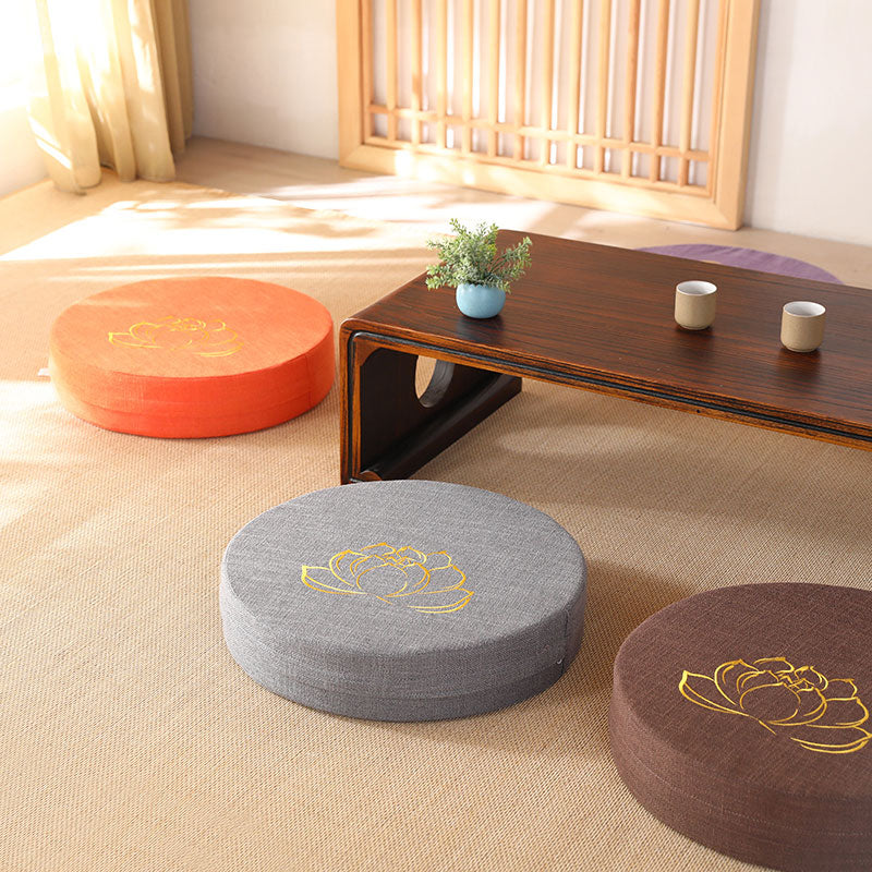 Nimara Ritual Lotus Embroidery Cotton Linen Meditation Seat Cushion