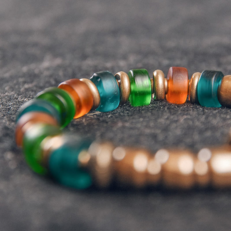 Nimara Ritual Tibetan Colorful Glass Beads Copper Wealth Bracelet