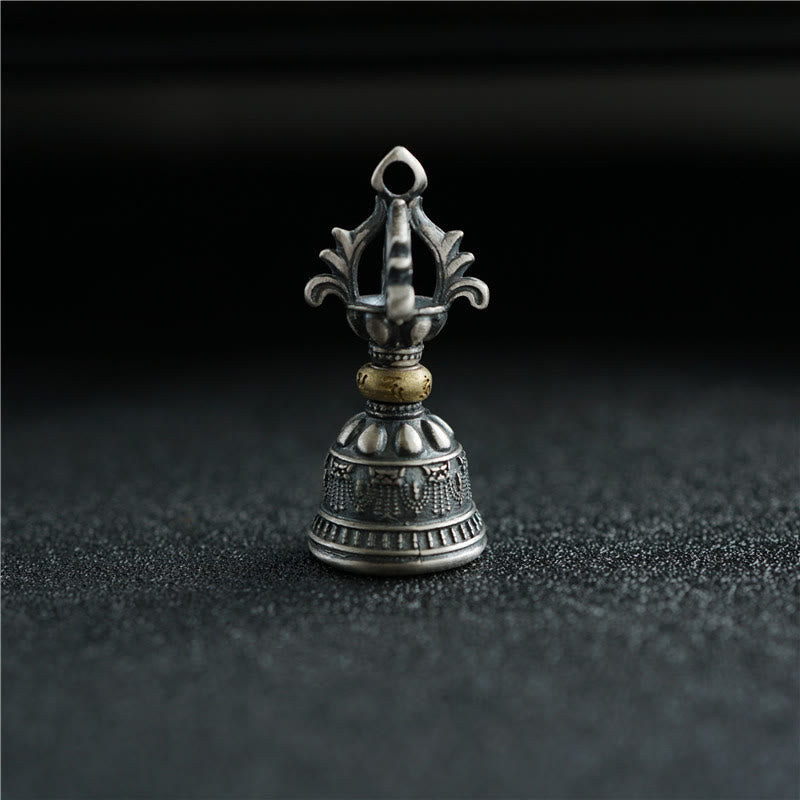 Nimara Ritual Tibet 925 Sterling Silver Om Mani Padme Hum Dorje Bell Vajra Engraved Enlightenment Pendant Hanging Decoration