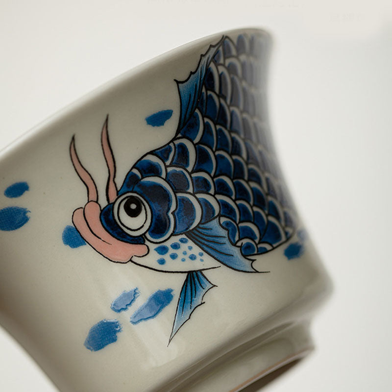 Nimara Ritual Koi Fish Arowana Ceramic Gaiwan Sancai Teacup Kung Fu Tea Cup With Lid 130ml