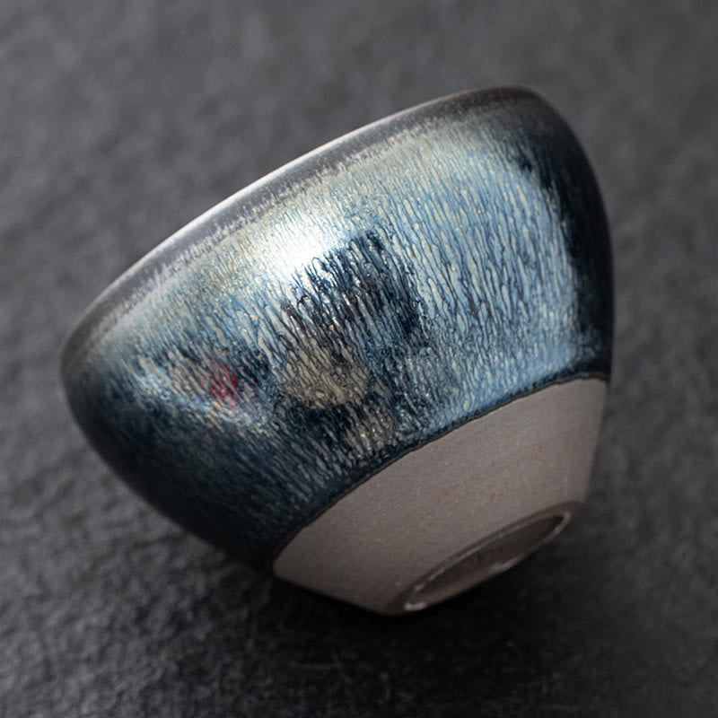 Nimara Ritual Vintage Chinese Silver Blue Jianzhan Kiln Change Porcelain Teacup Kung Fu Tea Cup