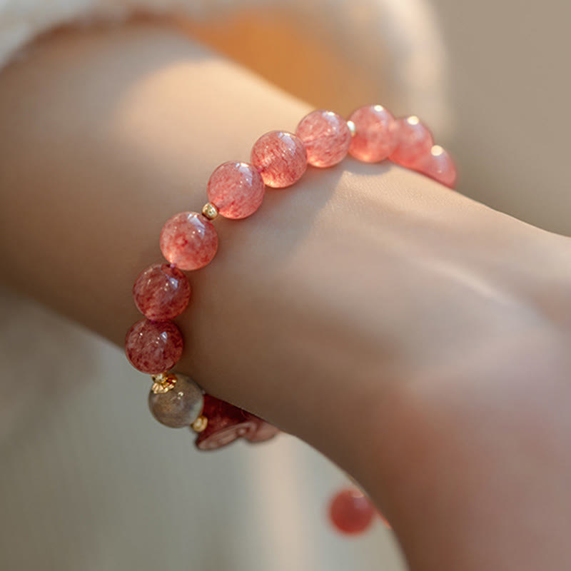 Nimara Ritual Natural Strawberry Quartz Moonstone PiXiu Love Healing Bracelet