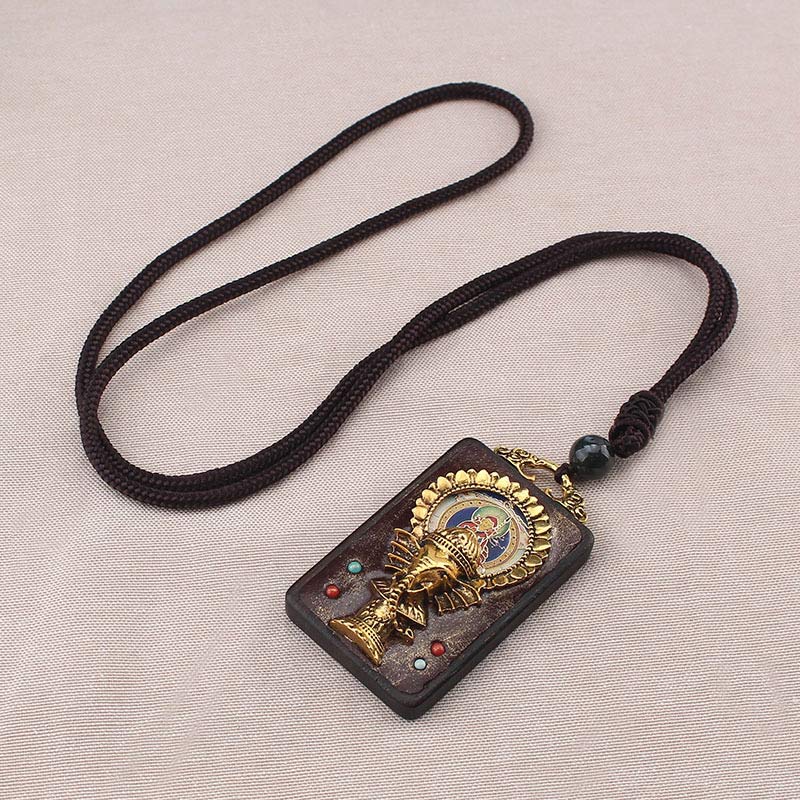 Nimara Ritual Ebony Wood Elephant God of Fortune Buddha Blessing Necklace String Pendant