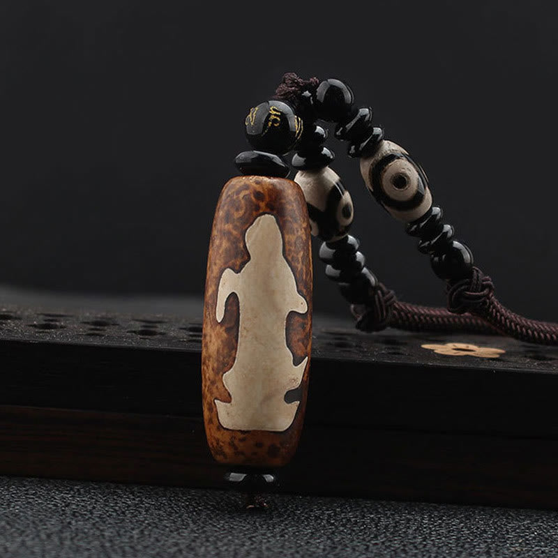 Nimara Ritual Tibet Om Mani Padme Hum Dzi Bead Avalokitesvara Pattern Wealth Necklace Pendant