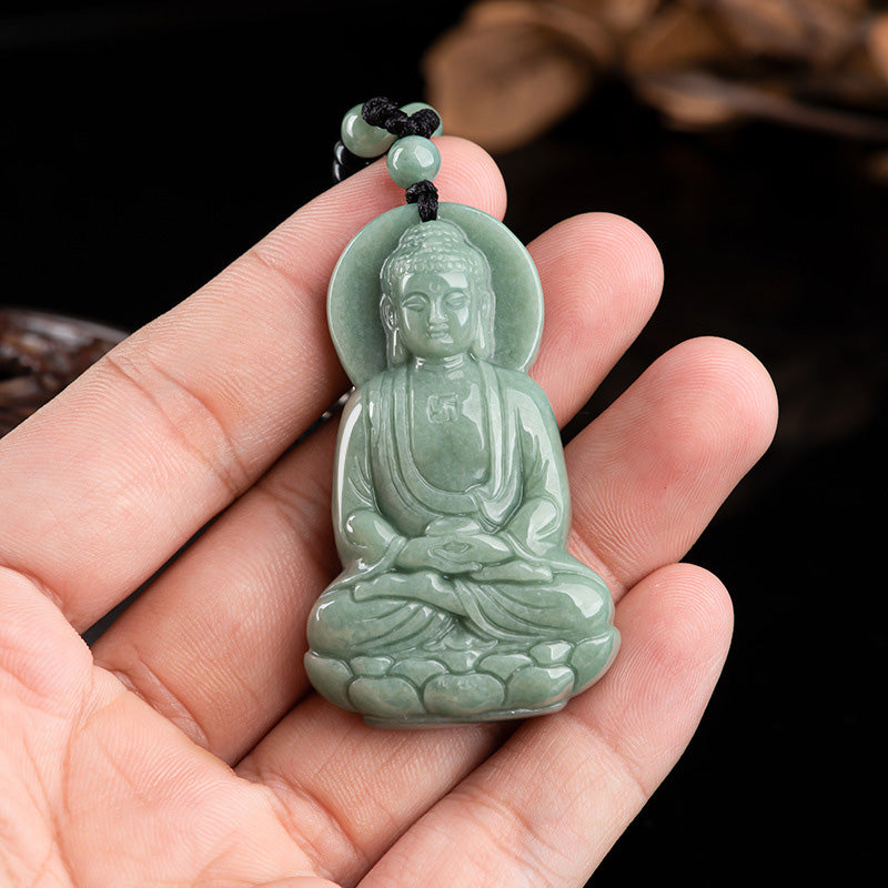 Nimara Ritual Amitabha Buddha Jade Amulet Compassion String Necklace