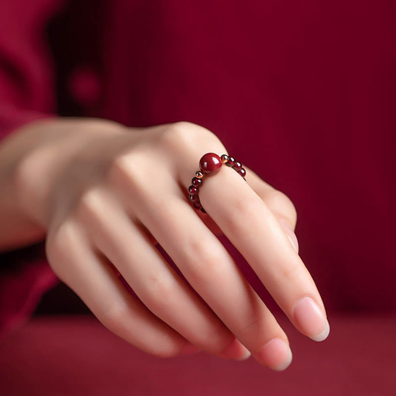 Nimara Ritual Garnet Cinnabar Lucky Bead PiXiu Om Mani Padme Hum Rose Protection Ring