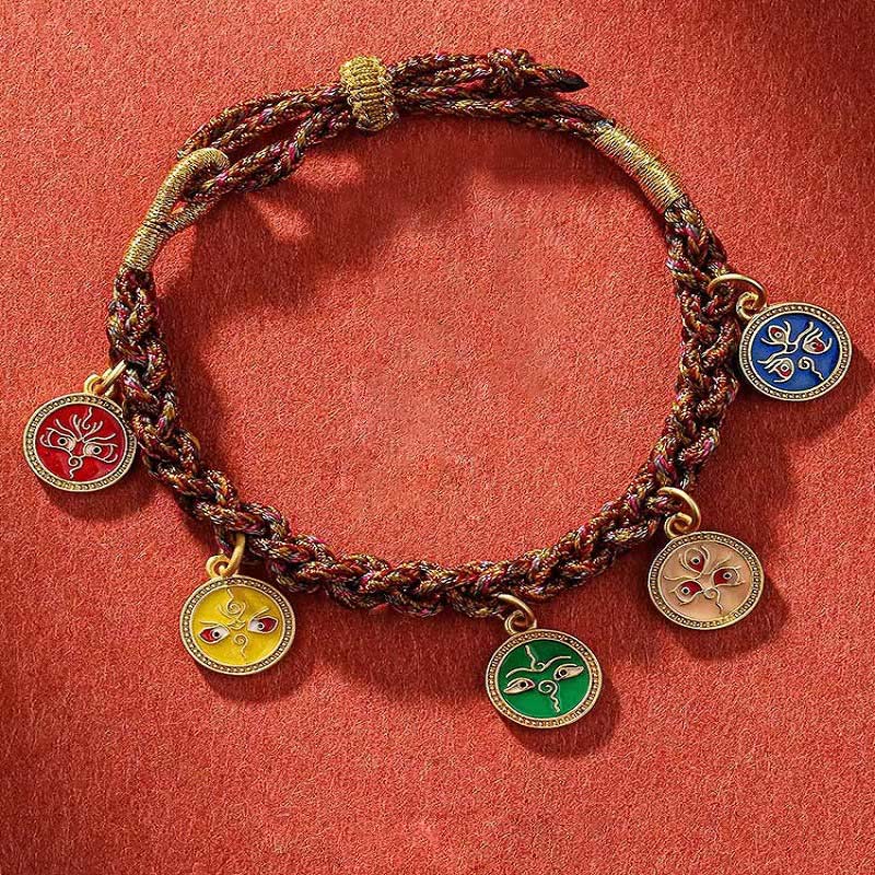Nimara Ritual Tibetan Five God Of Wealth Thangka Luck Braid String Bracelet