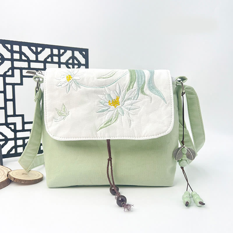 Nimara Ritual Embroidered Camellia Epiphyllum Gardenia Sakura Flowers Crossbody Bag Shoulder Bag Cellphone Bag