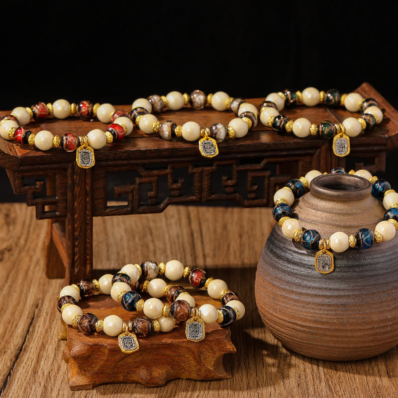 Nimara Ritual Tibetan Zakiram Goddess of Wealth Charm Liuli Glass Incense Ash Porcelain Bead Protection Bracelet