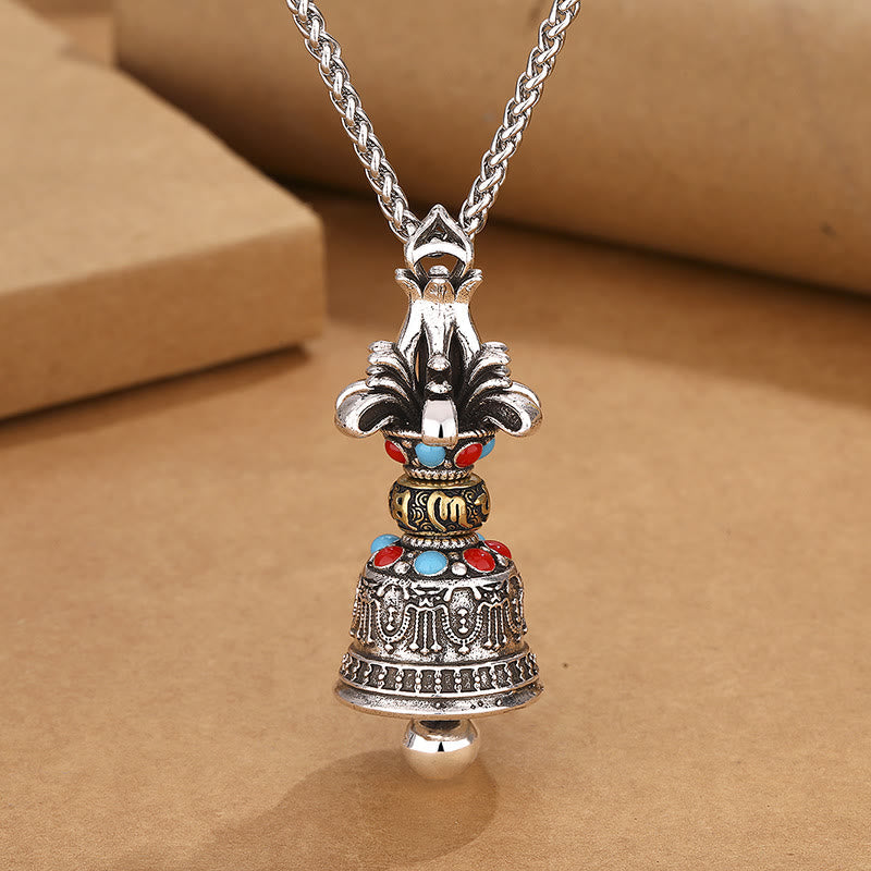 Nimara Ritual Tibetan Om Mani Padme Hum Dorje Vajra Bell Strength Necklace Pendant