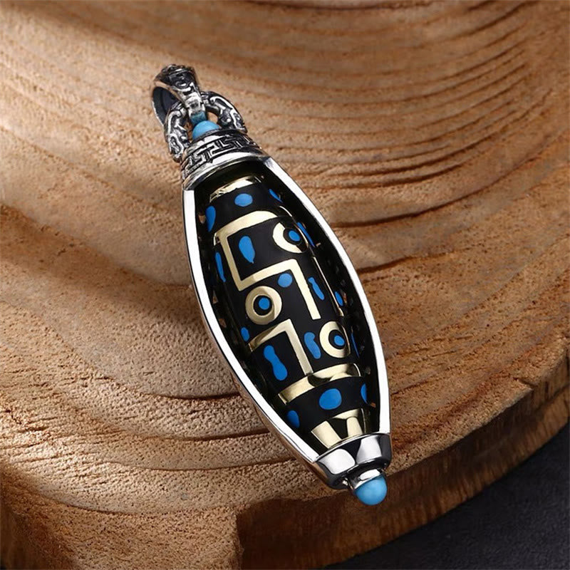 Peace & Purity Tibetan Om Mani Padme Hum Nine-Eye Dzi Bead Pattern Rotatable Necklace Pendant