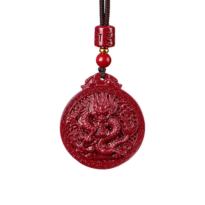 Nimara Ritual Year of the Dragon Natural Cinnabar Dragon Protection Necklace Pendant