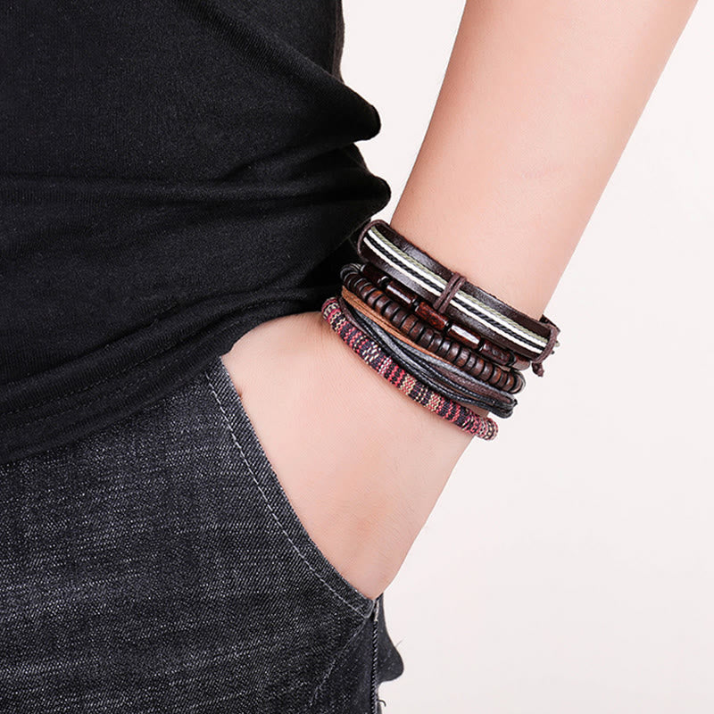 Nimara Ritual Wrap Hemp Cords Wood Beads Leather Bracelet
