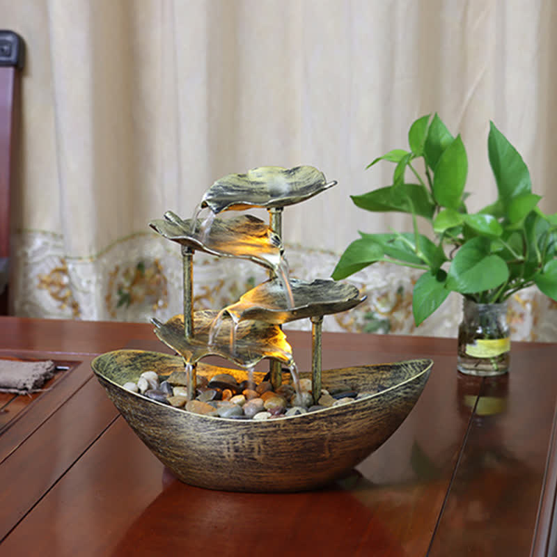 Nimara Ritual Lotus Leaf Shaped Waterfall Fountain Tabletop Ornaments With LED Light Home Office Desktop Decoration