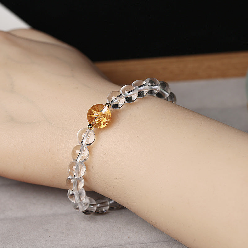 Nimara Ritual Natural Black Obsidian White Crystal Black Onyx Dragon Strength Bracelet