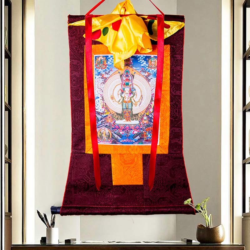 Nimara Ritual Tibetan Thousand-handed Avalokitesvara Framed Thangka Blessing Decoration