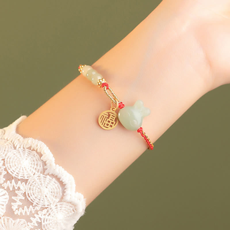 Nimara Ritual 925 Sterling Silver Year of the Rabbit Hetian Jade Happiness Luck Red String Bracelet