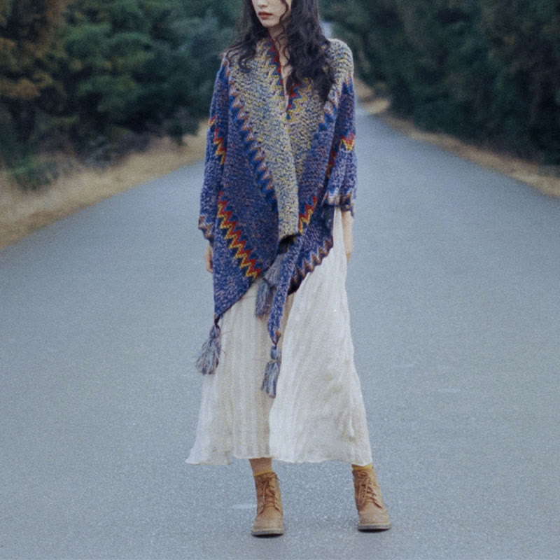 Nimara Ritual Tibetan Shawl Soft Warm Knitting Cloak Winter Tibetan Tassel Scarf