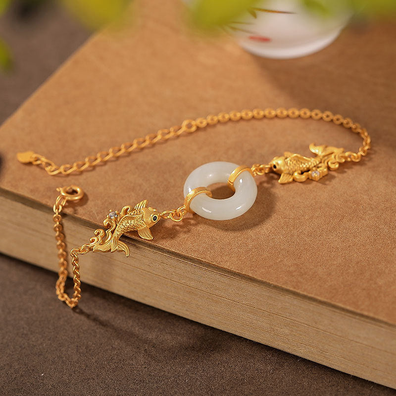Nimara Ritual White Jade Koi Fish Prosperity Bracelet